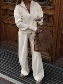 Live To Mo Women's Winter Sweater, Business Casual, Commuting Fashion Long Sleeve Zip-Up Knit Cardigan, Essential For Daily Outings - Apricot - View 6