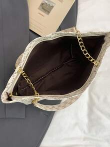 2024 New Fashion Large Capacity Handbag For Women, Vintage Chain Shoulder Tote Bag With Printed Pattern, Suitable For Commuting - White - View 6