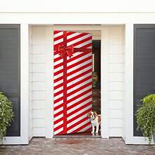 Christmas Door Cover Decoration Creative Diagonal Stripes Letter Large Bow Pattern Holiday Front Door Wrap For Home Party Decor - Red - View 8