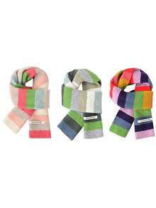1pc Kids Rainbow Striped Patchwork Plush Knitted Scarf, Thick Winter Scarf In Macaron Colors, Warm & Versatile Cute Girls Scarf/Neck Warmer, Suitable For 9-16 Years Old, Outdoor, Party, Holiday, Back To School, Christmas, New Year Gift - Multicolor - View 4