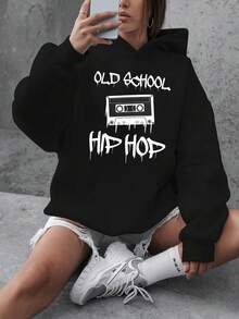 Women Hip Hop Graphic Print Sweatshirt Casual Pullover With Pockets Round Neck Long Sleeve Streetwear Top For Autumn Winter S M L XL XXL XXXL - 黑色 - 查看 1