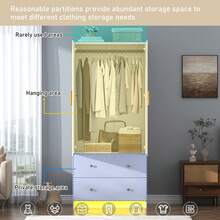 2 Door Wardrobe Closet With Mirror & LED Lights, Bedroom Armoire With Drawers & Shelves, Modern Wooden Armoire Wardrobe Closet With Hanging Rod For Bedroom - White (2Doors) - 查看 4