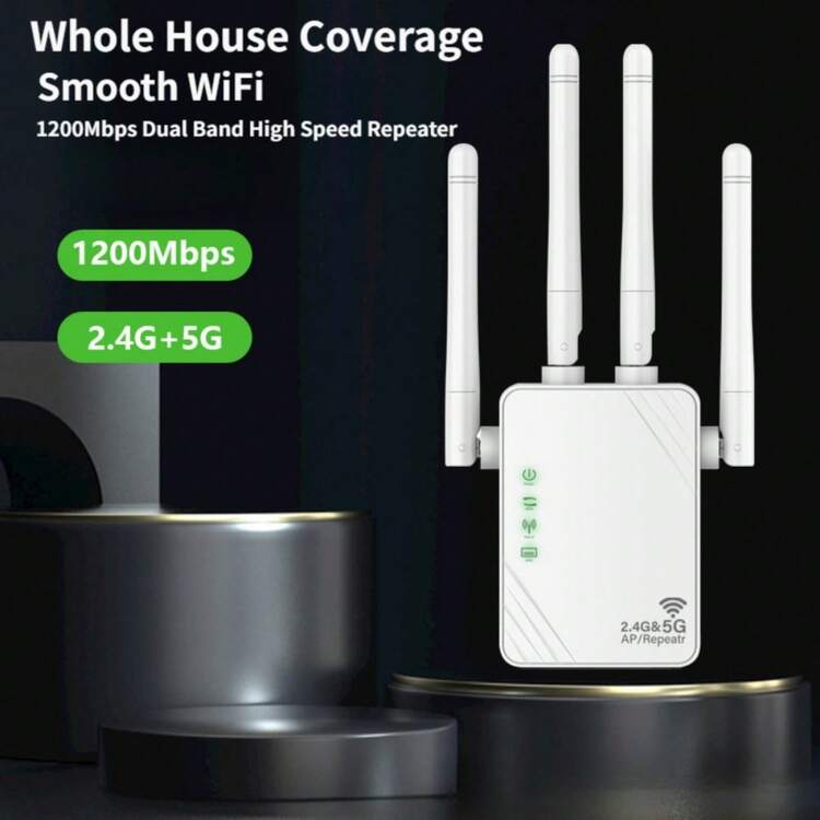 WiFi扩展器 1200Mbps WiFi信号增强器 双频2.4G/5G户外信号放大器 带以太网端口 360°全覆盖 - 查看 6