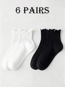 1 Pair/3 Pairs/6 Pairs Japanese Style Cuffed Ankle Socks, Elastic & Non-Binding, Breathable & Skin-Friendly, Suitable For All Seasons, Cute Ruffle Edge Socks For Women