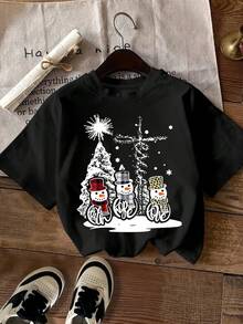 Plus Size Women's Christmas T-Shirt - Casual Round Neck With Holiday Print, Short Sleeve, Polyester Blend, Machine Washable, Christmas T-Shirt