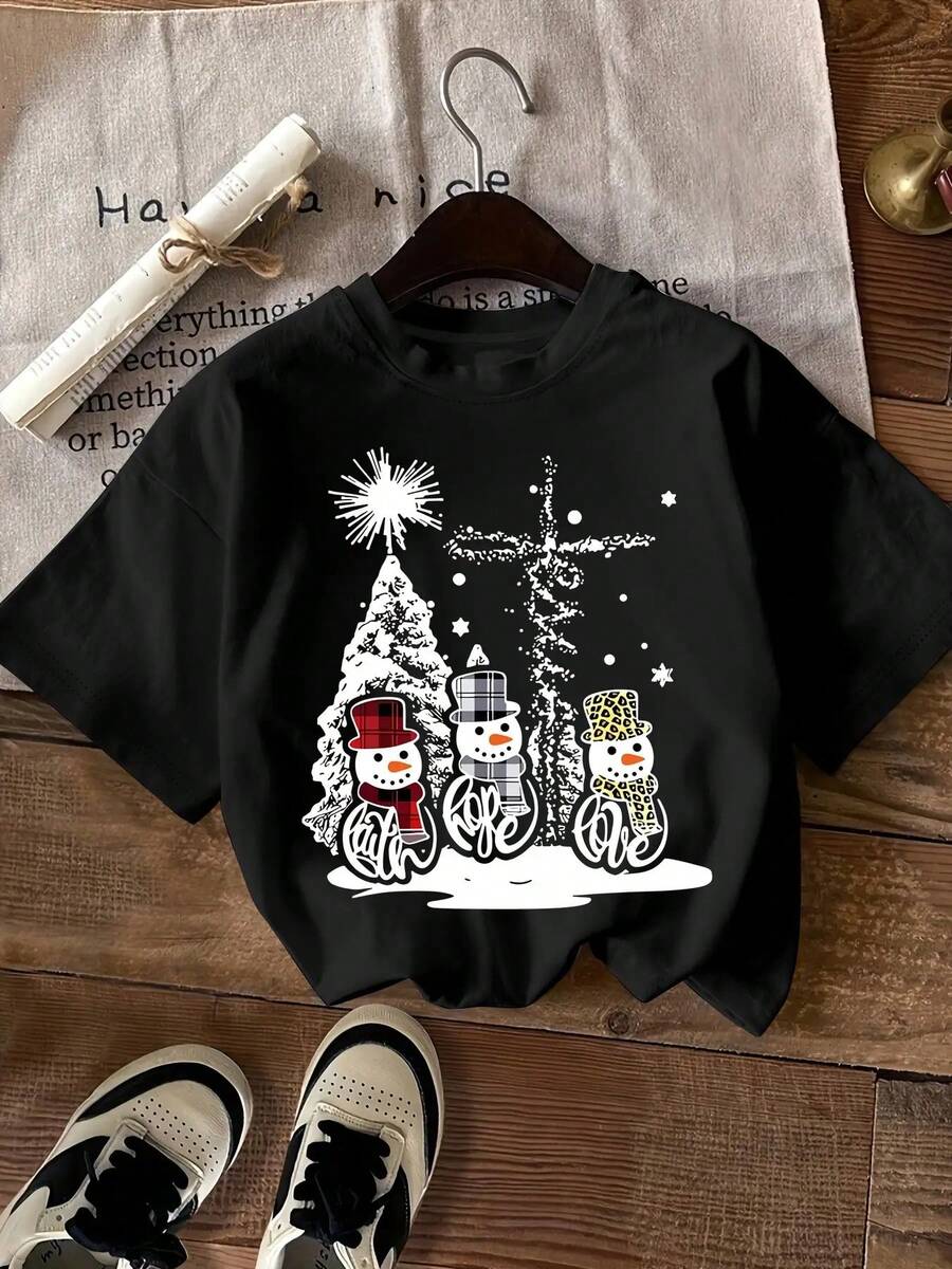 Plus Size Women's Christmas T-Shirt - Casual Round Neck With Holiday Print, Short Sleeve, Polyester Blend, Machine Washable, Christmas T-Shirt
