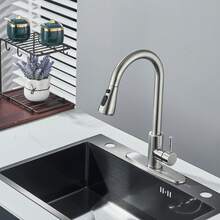 Matte Black/Chromium Plating/Brushed Nickel/Brushed GoldKitchen Faucet With Pull Down Sprayer,Stainless Steel Single Handle Kitchen Faucet,Multiple Modes Switch Water, 8'' Deck Plate Included,Suitable For Farmhouse Laundry Rv Bar - 拉絲鎳 - 查看 12