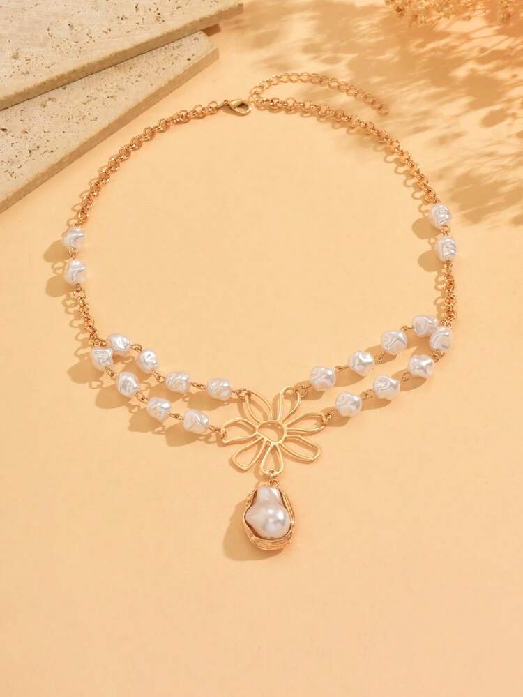 1 chiếc vòng cổ hình hoa rỗng ngọc trai giả thủ công sang trọng, vòng cổ choker thanh lịch đa năng thích hợp đeo hàng ngày, tiệc tùng, lễ hội âm nhạc - nhiều màu - Xem 2