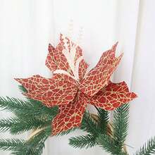 Christmas Artificial Flower, Shiny Colorful Tree Topper Stem Home Decor Party Favor - Red - View 2
