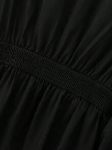 Plus Size Women's V-Neck Cinched Waist Metal Buckle Decor Lantern Sleeve Long Sleeve Blouse, Suitable For Outings, Office Wear, Dates, Spring/Autumn/Winter - Black - View 6