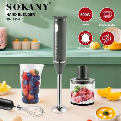 SOKANY Conjunto de liquidificador portátil 4 em 1, incluindo liquidificador multifuncional, batedor, picador e copo, adequado para processamento de alimentos e mistura de comida para bebês