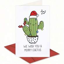 圣诞仙人掌贺卡带信封，独特有趣的节日贺卡，“我们祝你仙人掌快乐”设计，适合朋友、家人和同事，庆祝圣诞节和新年 - 彩色 - 查看 4