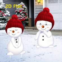 2D Flat, 2pcs Snowman Lawn Decorations With Stakes - Heavy-Duty Plastic Winter Yard Signs, Red & White Snowmen With Smiling Faces & -Like Hat Design, Easy Ground Installation For Christmas, New Year, Garden, Patio - No Electricity Needed, 2D Flat
