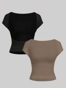 Kit 3 / Kit 2 Backless Blouses With Open Back And Lined Bust - 棕色和黑色 - 查看 1