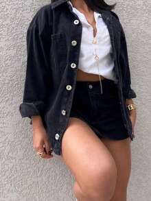 High Waist Jean Shorts Women's Modal Skirt Shorts - Preto grafite - 查看 4