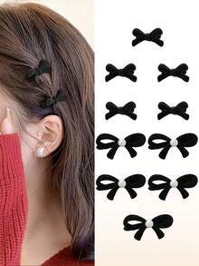 10 件女孩红色植绒蝴蝶结发夹，小植绒刘海夹，新年发饰 - 彩色 - 查看 13