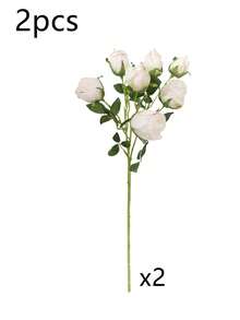 1束复古烧白玫瑰花束，7头烧边单茎人造塑料玫瑰，适合春夏装饰、家居装饰、情人节装饰、桌面装饰、中心摆件、婚礼、客厅、派对装饰、毕业礼物、办公桌装饰、母亲节礼物、新家装饰、房间装饰，19.68英寸 - 白色 - 查看 8