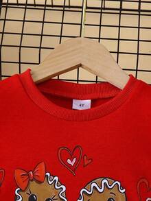 Conjunto de 2 peças para meninas: Moletom de manga comprida com estampa de biscoito de gengibre, ideal para o Natal ou outono/inverno. - Multicolorido - Ver 4