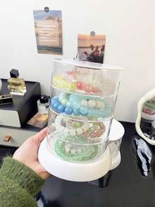 1件/2件多层旋转首饰盒，带隔层，发夹、发带和发饰收纳盒，儿童头饰展示盒，防尘梳子、眼镜、化妆刷、铅笔收纳盒，简单实用的PET材质，适合儿童节、生日礼物