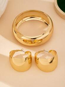 3 Stücke geometrisches minimalistisches breites Gesicht Mode übertriebenes personalisiertes Armband & Ohrring Set