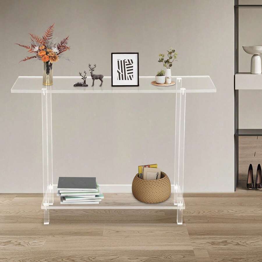 kangten Transparent Acrylic Narrow Table Sofa Table, 40 Inch Double-Layer Narrow Table, Multifunctional Transparent Foyer Table, Each Layer Can Carry 88.18 Pounds, Can Be Used As Sofa Table, Small Coffee Table, Display Rack Or Decorative Rack Fichiouy 3-Tier Shelving Storage Acrylic Console Table, Small Entryway Table With Open Shelves For Hallway, Living Room (39.37 * 7.87 * 31.5in) A Nice Gift - Thông thoáng - Xem 1