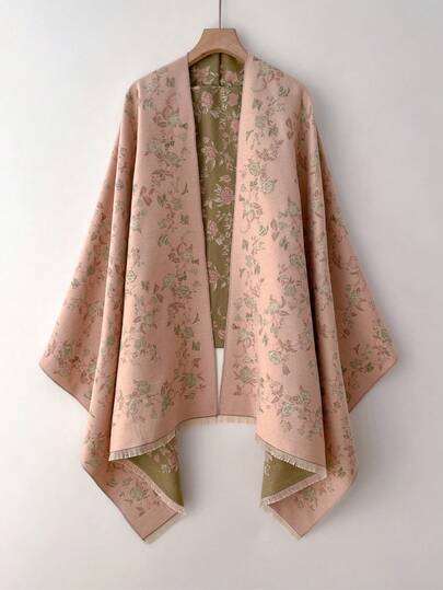 1 pezzo Elegante sciarpa in jacquard floreale in finta cashmere calda per donna, scialle versatile e alla moda adatto per l'autunno/inverno, ideale per l'uso quotidiano e la decorazione