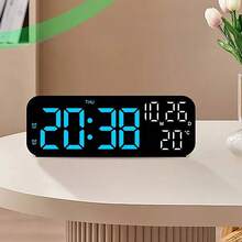 Modern Digital Wall Clock With Remote, Auto Dimming Large LED Screen For 24/7 Easy Viewing, Displays Indoor Temperature Date And Time, Perfect Home Office Gift - Black - View 8