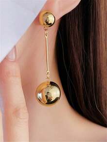 1 Pair Metal Ball With Long Tassel Drop Earrings, Exaggerated Vintage Jewelry Earrings Gift For Women - 銀色 - 查看 6