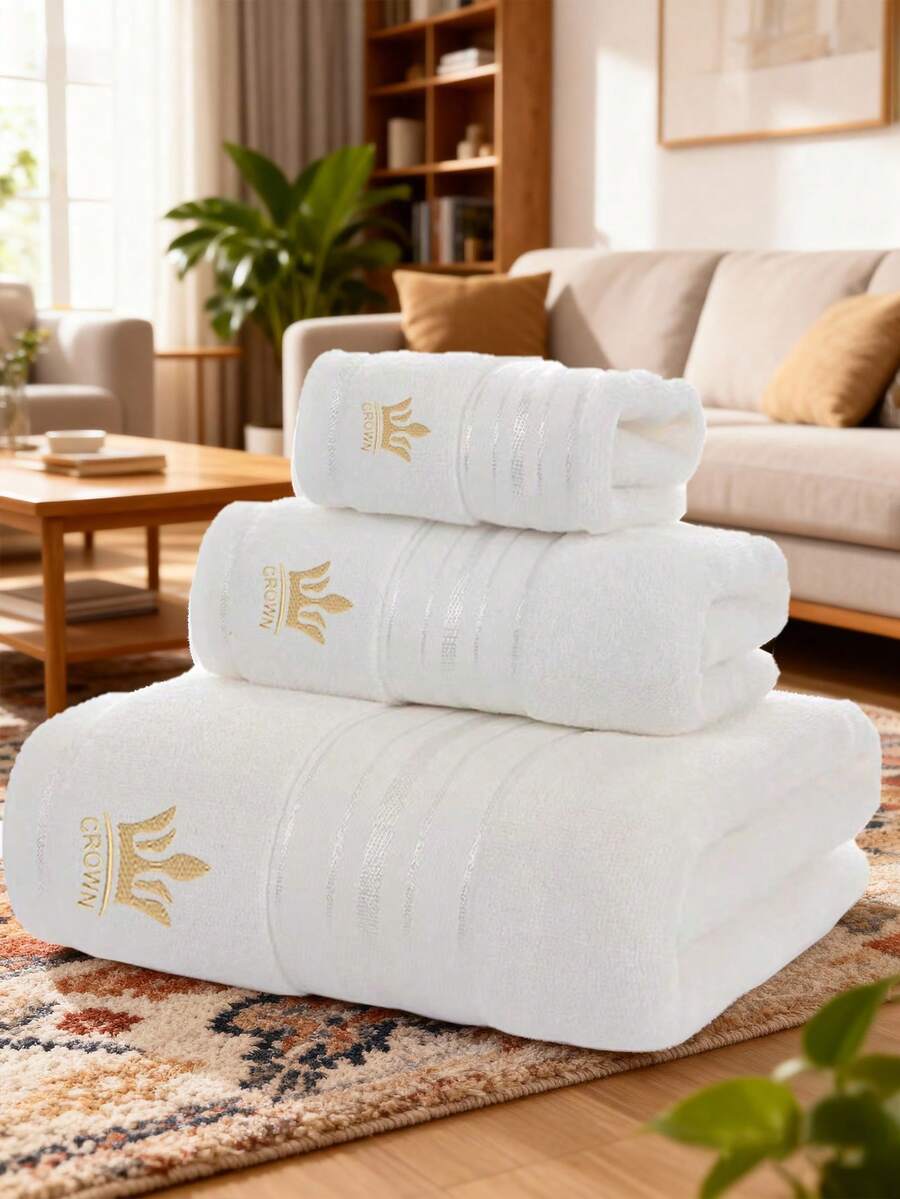 1 Stück/3 Stück/8 Stück moderner minimalistischer Baumwoll-Badetuch mit goldenem Linienstickerei, super weich & groß, schnelltrocknend, fusselarm, Saunatuch, hochabsorbierend, leicht & kompakt, Gästetuch, hochwertige Badezimmer-Accessoire, perfektes Geschenk für den Partner, Handtuch 34*34, Tuch 34*75, Badetuch 70*140