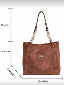 1pc Solid Color Faux Suede Tote Bag,Large Capacity Shoulder Handbag With Zipper, Fashionable For Commuting, Travel, Shopping, Dating, Gift For Women, Suitable For Teens, College Students, Beginners And Office Ladies,Applicable For Office, School, Work, Business, Commuting, Outdoor, Travel, Picnic, New Autumn And Winter Women Bag, Best Fall Purse, Newest Fashionable Suede Bag For Women, Perfectly Matching With Fall Outfits Women Fall Clothes For Women, New Fall Fashion 2025 For Women - 棕色 - 查看 4