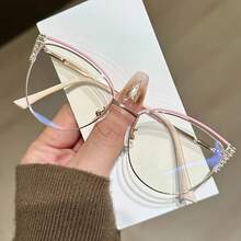 Women's Blue Light Blocking Glasses - Anti-Computer And Phone Screen Eye Protection, Tortoiseshell Brown/Transparent/Purple Lenses Available, Round/Pilot/Rectangle Frames, Non-Prescription Daily Glasses, Fashion Cat Eye Design With Metal Inlay Decoration, Tortoiseshell Brown And Transparent Gradient Color, Full Frame Irregular Frame, Suitable For Blue Light Filtering From Digital Screens - 粉紅色的 - 查看 6