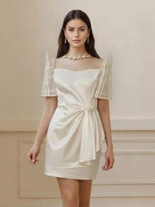 Amyenjoylife 现代菲律宾风女式时尚喇叭袖连衣裙 - 杏色 - 查看 3