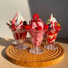 Crème glacée réaliste, fruits, belle tasse, modèle de maison de poupée, simulation, décoration d'été pour la maison, accessoires pour vitrine de boutique de poupées, artisanat, faux desserts, jouets alimentaires - Multicolore - Voir 4