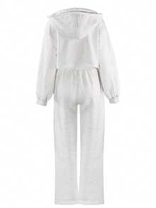 Bộ đồ thể thao nữ gồm áo hoodie và quần dài màu trơn, thích hợp cho mùa Thu/Đông/Xuân. - Xám - Xem 4