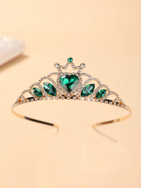 1pc European & American Bridal Heart Gemstone Crown, Crystal Luxury Bride Crown, Valentine's Day Heart Red Crown, Birthday Cake Decor Crown Headpiece, Wedding Items, Hair Accessories, Coronas, Tiara