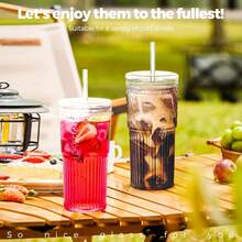 20 Oz Ribbed Glass Tumblers With Lids And Glass Straws – 4-Piece Glassware Set, Thickened Glass, Ideal For Iced Coffee, Smoothies, Cocktails, And Juices – Elegant And Durable Drinkware - Màu trong suốt - Xem 4