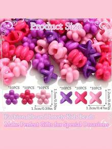 60 件粉色、紫色和紫红色辫子珠 - 耐用亚克力花朵发饰，适合女孩、派对、日常发型 - 易于使用且持久，辫子、马尾辫装饰，光泽表面，光滑质地，时尚爱好者 - 彩色 - 查看 3