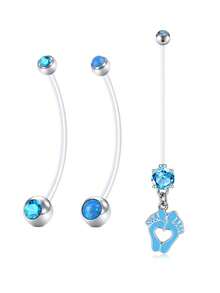 3 buc inel flexibil acrilic transparent pentru buric de sarcină, 14G personalizat, pandantiv, bijuterii pentru piercing de maternitate pentru burtă, inele pentru buric de maternitate 25/32/35/38 MM