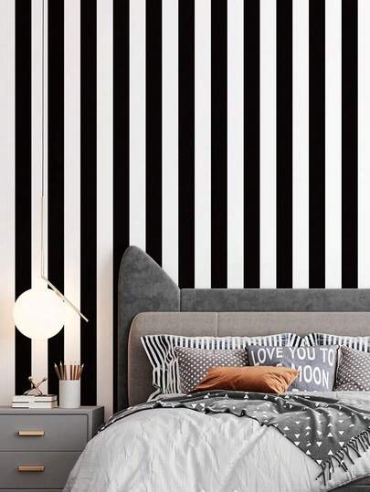 1m/3m/5m Zwart Wit Stripe Wallpaper Self Adhesive Contact Paper Home Cabinets, Desks, Chairs Room Backgrounds, Renovation Stickers Peel Wand Panels, Paper, Wallpapers, ation Items Refresh Your Home, Festival Birthday Graduation view 7