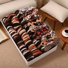 1 Set Of 160PCS Women's Bohemian Hair Accessories - All-In-One Hairpiece Collection, Includes Bunny Ears, Hearts, Flowers, Polka Dots, Stripes, Plaid, Houndstooth, And Solid Styles, Available In Brown, Black, Beige, And Tan - Suitable For All Seasons, Ideal For Daily Wear And Themed Parties (Christmas, Birthdays, Valentine's Day, Easter, New Year) - No Gift Box Included - Perfect Gift For Girls And Women. ,Party ,Ponytail Holders ,Hair Elastics ,Hair Rubber Bands ,Scrunchies ,Hair Rope