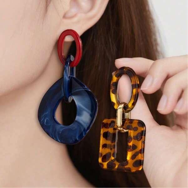 زوج من أقراط معلقة ذات طبعة نمر وهندسية زرقاء عصرية متعددة الاستخدامات، مناسبة للارتداء اليومي والحفلات للنساء