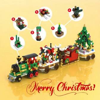 Christmas Train Building Block Set, DIY With Santa Claus, Reindeer And Holiday Decorations, Creative Christmas Gift, Educational Construction Kit, Plastic Material, Mixed Colors, Suitable For Halloween And Christmas