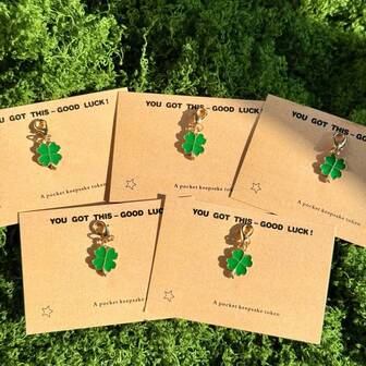 10 piezas "¡Tú puedes con esto - Buena suerte!" Tarjeta de abrazo de bolsillo, Set de llavero de trébol de la suerte - Diseño de tarjeta de aleación con planta, Mosquetón, Regalo para familia, amigos, adecuado para ceremonia de graduación, nueva temporada, temporada de graduación, boda, regalo perfecto, accesorio de ceremonia, Navidad, Halloween, Año Nuevo