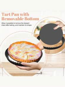1pc Removable Bottom Quiche Pan,Pizza Baking Tray With Bottom,Apple Pie Baking Tray,Egg Cakes Baking Tray, Non Stick Circular Pie Tray,Banana Pie Baking Tray,Chocolate Pie Baking Tray,Round Tart Pan,Live Bottom Chrysanthemum Pie Tray - Multicolor - View 3