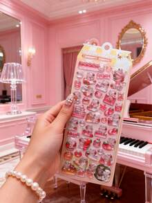 Cute Pink Rabbit Theme, Embossed Texture, Crystal Clear Animal Material Cartoon Waterproof Solid Stickers And Decals, Suitable For Phone Cases, Journals, Recommended For Ages 6+ - Multicolor - View 2