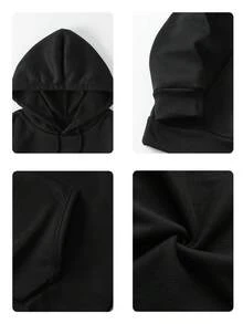 Plus Size Women's Daily Letter "ESS", Text "BEYOND MEASURE" "ME 24:7" And Sleeve Letter Pattern Hooded Long Sleeves Casual Spring/Summer/Fall Women's Plus-Size Long-Sleeved Sweatshirt Christmas Going Out Tops Women, Vacation Outfits Women - Black - View 8