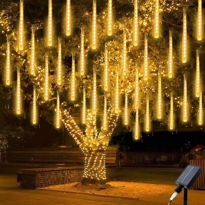 Đèn LED hiệu ứng mưa sao băng 192/288 bóng, 8 ống, đèn hình bông tuyết và giọt mưa - Chống nước IP65, đèn hình giọt băng, thích hợp trang trí cây thông Noel, tiệc cưới Giáng sinh, màu xanh dương, nhiều màu, trắng ấm, trắng.