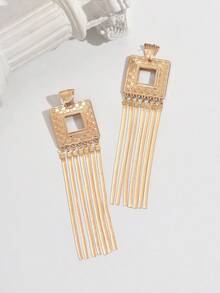 1 Pair Geometric Metal Square Tassel Snake Bone Chain Dangle Earrings For Women, Suitable For Formal Events And Casual Wear