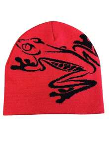 Y2K 图案无檐便帽，男女通用哥特式针织保暖休闲户外冬帽，动物图案，四季皆宜