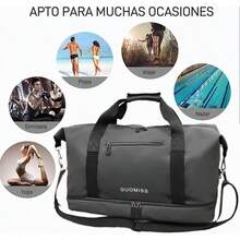 JeeLeeko Maleta Deportiva Bolsa para gym Diseño de Separación Húmedo y Seco Bolsa de viaje con ompartimento para Zapatos, para Hombres y Mujeres moda impermeable(Caqui) - gris - Ver 6